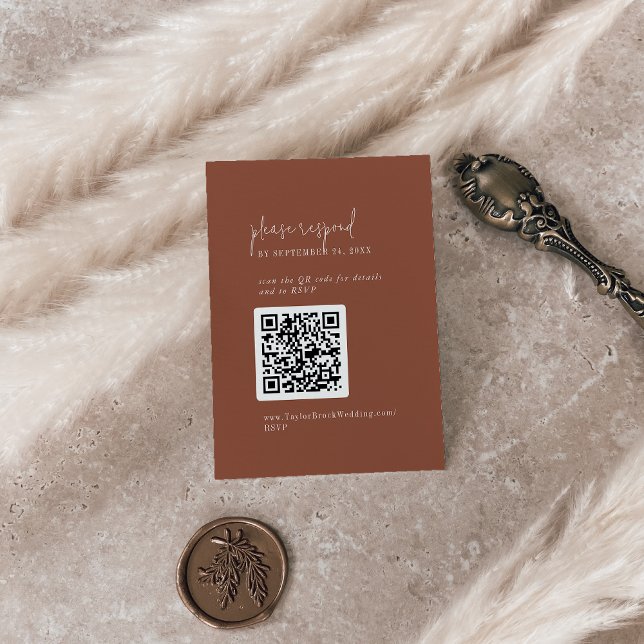 Modern Chic Terracotta Rust QR Code RSVP Enclosure Card (Creator Uploaded)