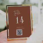 Modern Chic Terracotta Rust QR Code Table Number<br><div class="desc">This modern chic terracotta rust QR code table number is perfect for a simple wedding. The desert boho design features rustic unique and stylish bohemian typography in an earthy burnt orange rust colour. The card prints on the front and back (double-sided). Use the bar code to link to your menu,...</div>