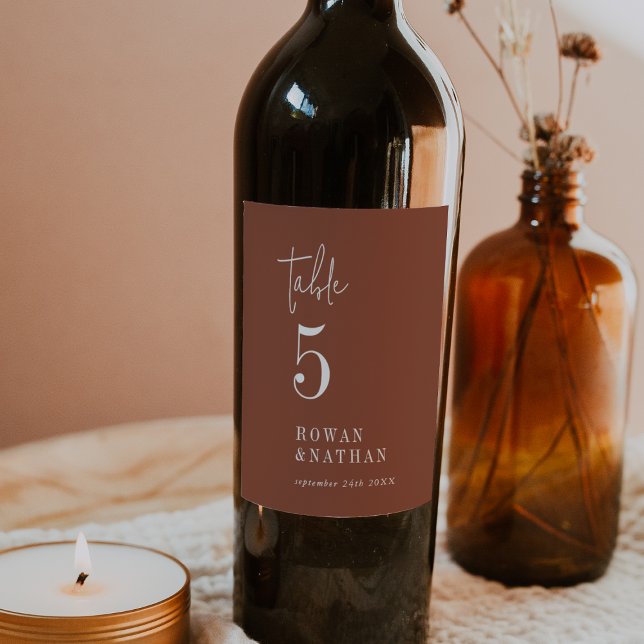 Modern Chic Terracotta Table Number Wine Labels (Creator Uploaded)