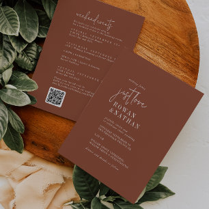 Modern Chic Terracotta Weekend Events QR Wedding Invitation