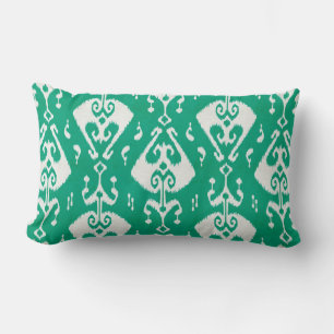 Modern chic textured green ikat tribal pattern lumbar cushion