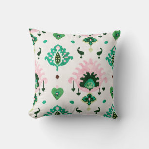 Modern chic textured pink green ikat pillow