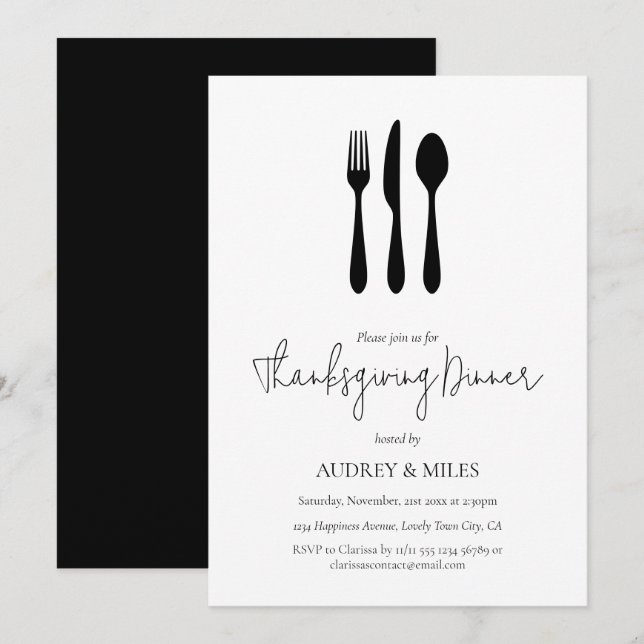 Modern Chic Thanksgiving Dinner Invitation (Front/Back)
