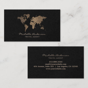 Modern Chic Travel Agent World Map Gold glitter  Business Card