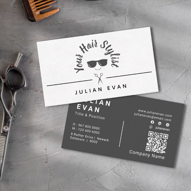 Modern Chic Trendy Black & White Icon Hair Stylist Business Card (Modern Chic Trendy Black & White Icon Hair Stylist Business Card)
