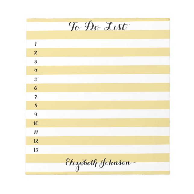 Modern Chic Trendy Elegant Gold Striped To Do List Notepad (Front)