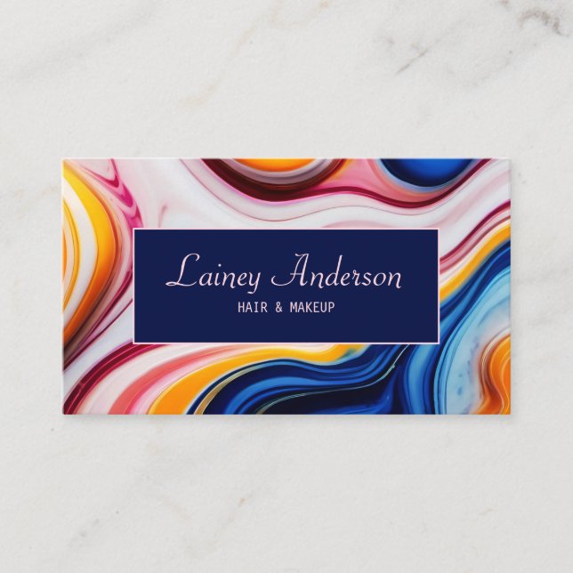 Modern chic Trendy yellow pink blue faux marble Business Card (Front)