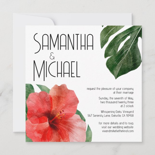 Modern Chic Tropical Floral Wedding Invitation (Front)