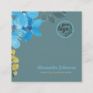 Modern Chic tropical watercolor hair makeup logo Square Business Card