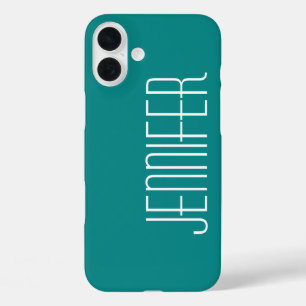 Modern Chic Turquoise Personalised Jumbo Name iPhone 16 Plus Case