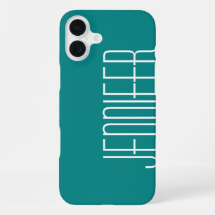 Modern Chic Turquoise Personalised Jumbo Name iPhone 16 Plus Case