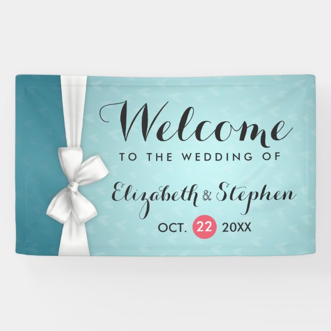 Modern Chic Turquoise White Ribbon Wedding Banner (Horizontal)