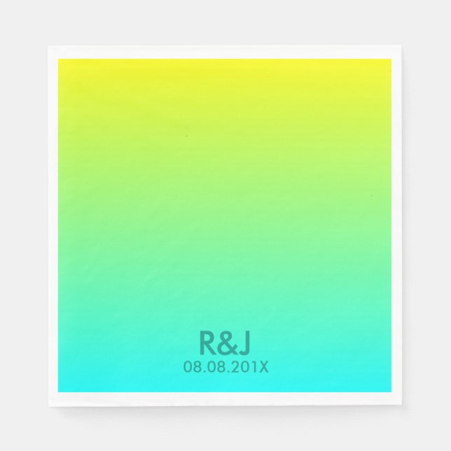 modern chic turquoise yellow green ombre wedding napkin (Front)