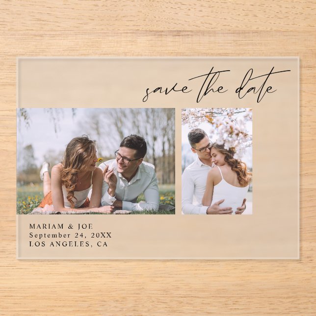 Modern Chic Two Photo Save the Date  Acrylic Invitations (Front)