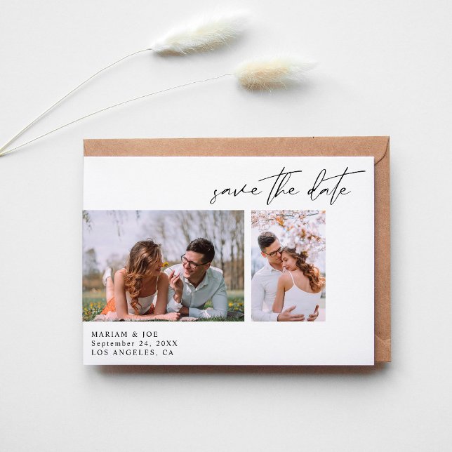 Modern Chic Two Photo Save the Date White Invitation (Creator Uploaded)