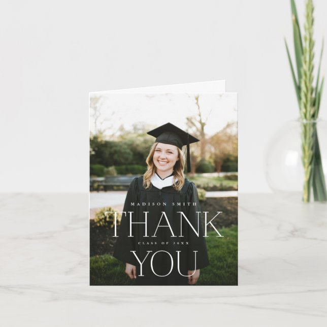 Modern Chic Type Photo Graduation Thank You Card (Front)