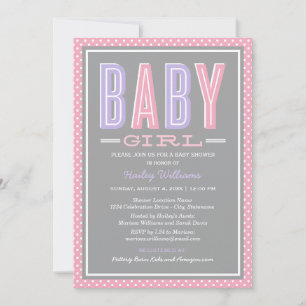 Modern Chic Type Pink and Purple Girl Baby Shower Invitation