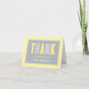 Modern Chic Type Yellow and Grey Baby Shower Thank You Card