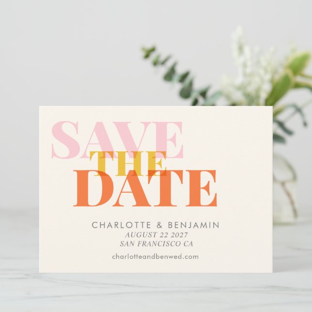 Modern Chic Typography Art | Summer Yellow Save The Date (Standing Front)