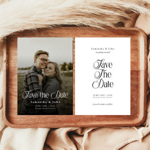 Modern Chic Typography Black and White Photo  Save The Date