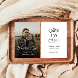 Modern Chic Typography Black and White Photo Save The Date