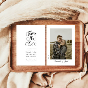 Modern Chic Typography Black and White Photo Save The Date