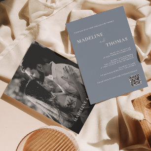 Modern Chic Typography Dusty Blue Photo Wedding Invitation