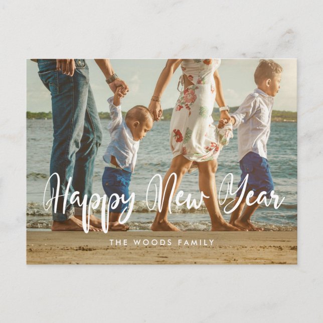 Modern chic typography Happy New Year photo Postcard (Front)