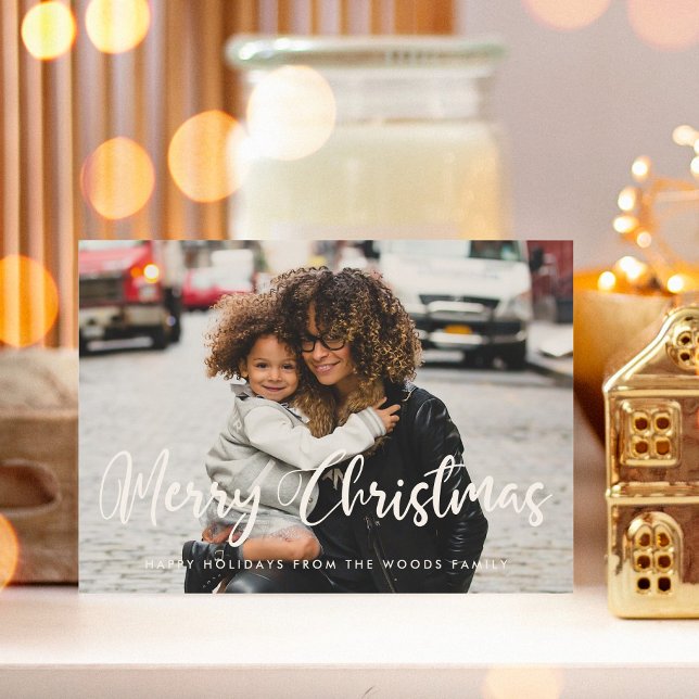 Modern Chic Typography Merry Christmas Photo Holiday Card (Creator Uploaded)