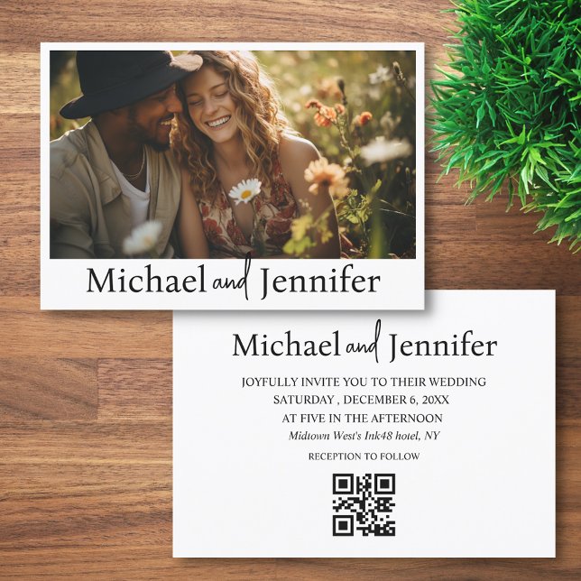 modern chic typography qr code wedding photo  invitation (Creator Uploaded)