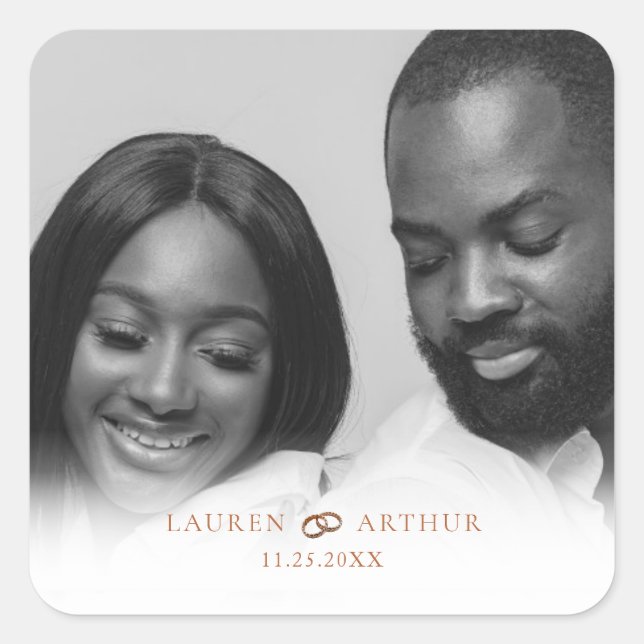 Modern Chic Ultra Minimal Gold Frame Photo Wedding Square Sticker (Front)