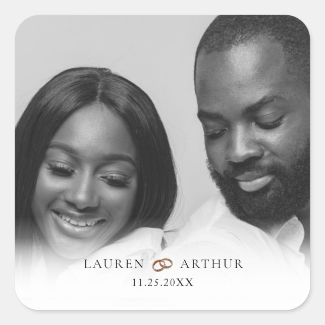 Modern Chic Ultra Minimal Gold Frame Photo Wedding Square Sticker (Front)