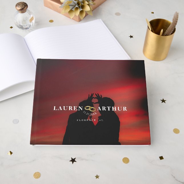 Modern Chic Ultra Minimal Photo Wedding Guest Book (Front Open)