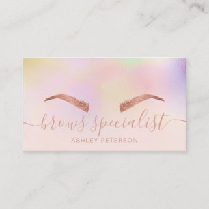 Modern chic unicorn holographic ombre brows business card