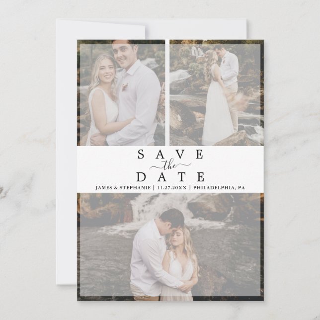 Modern Chic Vellum Effect Photo Collage Wedding Save The Date (Front)