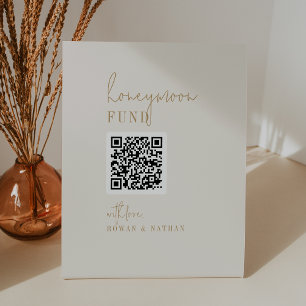 Modern Chic Vintage Gold QR Code Honeymoon Fund  Pedestal Sign