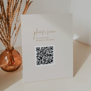 Modern Chic Vintage Gold QR Code Wedding Program Pedestal Sign
