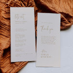 Modern Chic Vintage Gold Thank You and Wedding Menu<br><div class="desc">This modern chic vintage gold thank you and wedding menu is perfect for a simple wedding. The neutral boho design features rustic unique and stylish bohemian typography in a minimal gold and ivory cream colour. Personalise the table card with your menu on the front and a thank you message for...</div>
