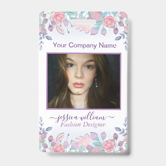 Modern Chic Watercolor Blue Hydrangeas Floral   ID Badge