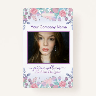 Modern Chic Watercolor Blue Hydrangeas Floral   ID Badge
