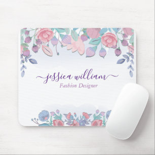 Modern Chic Watercolor Blue Hydrangeas Floral Mouse Mat
