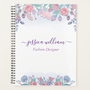 Modern Chic Watercolor Blue Hydrangeas Floral  Planner