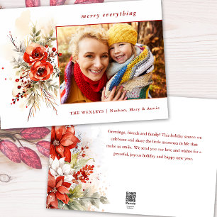 Modern Chic Watercolor Christmas Botanical Photo Holiday Card