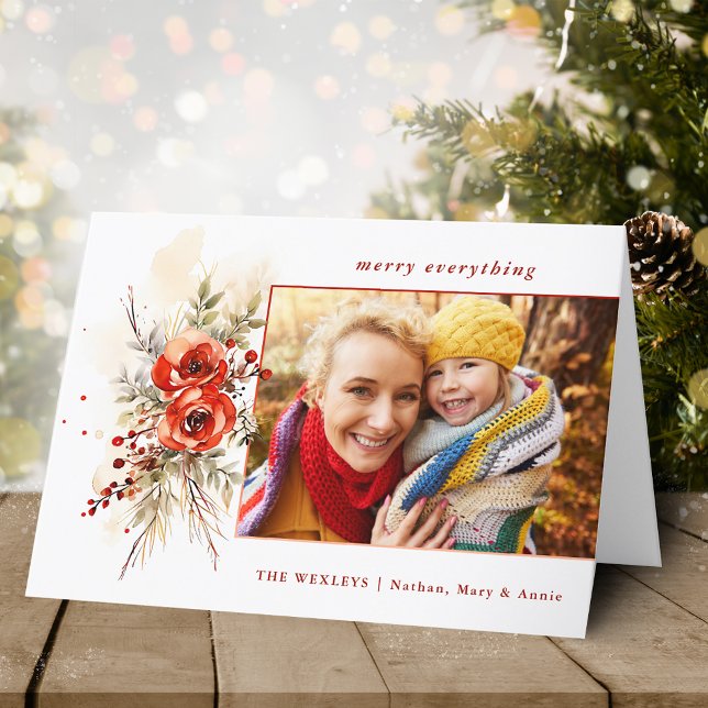 Modern Chic Watercolor Christmas Botanical Photo Holiday Card (Creator Uploaded)