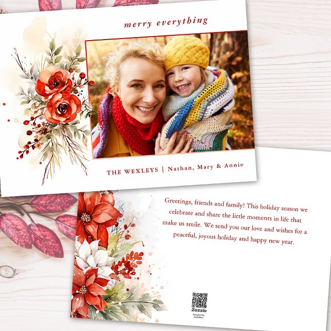 Modern Chic Watercolor Christmas Botanical Photo Holiday Card (Creator Uploaded)