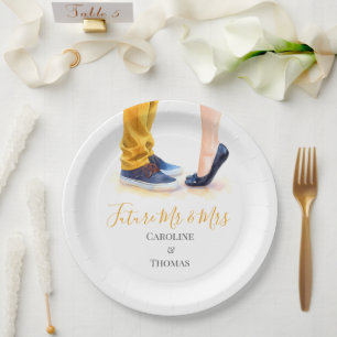 Modern Chic Watercolor Couple Engagement Party Paper Plate