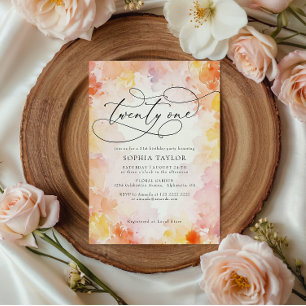 Modern Chic Watercolor Floral 21 st Birthday Invitation