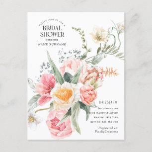 Modern chic watercolor floral garden stylish  invitation postcard