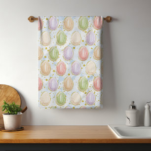 Modern Chic Watercolor Glitter Easter Eggs Tea Towel