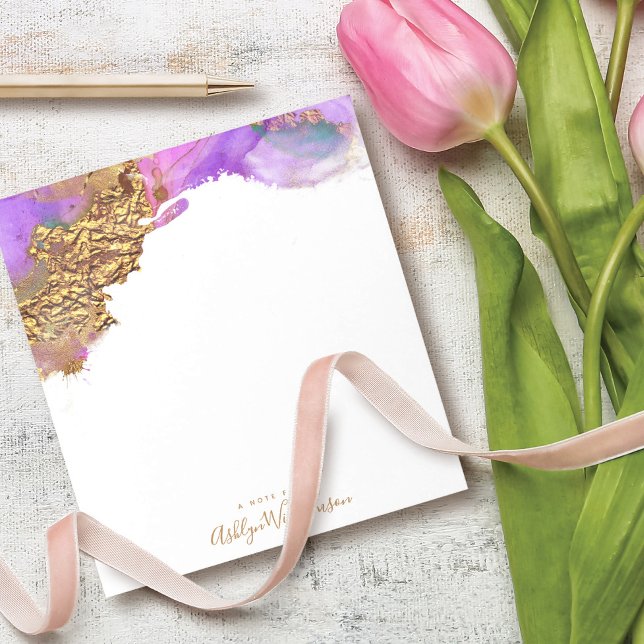 Modern, chic watercolor gold pink purple splatter notepad (Creator Uploaded)